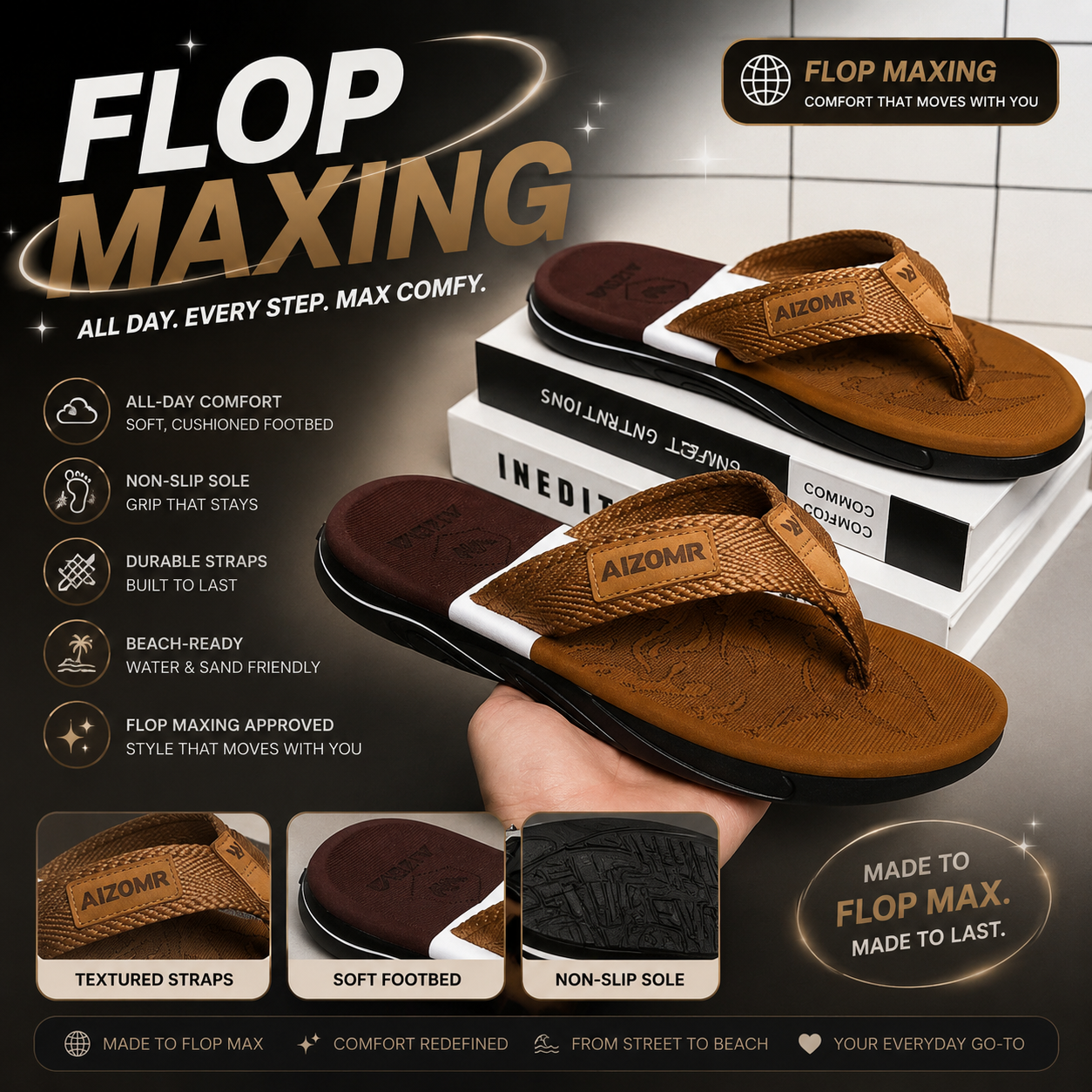 Smores Summer Men Sandals, Non-Slip Beach Flip Flops, Casual And Comfortable Holiday Slippers