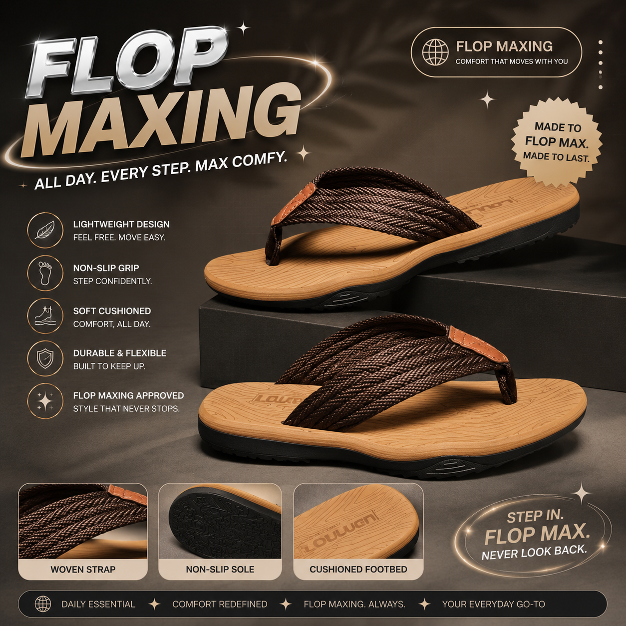Morning Wood Summer Men Sandals, Non-Slip Beach Flip Flops, Casual And Comfortable Holiday Slippers
